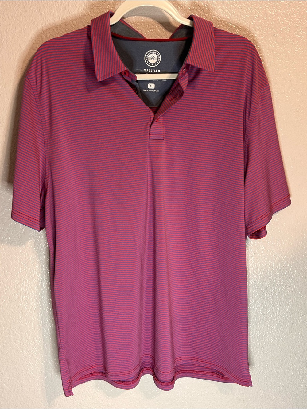 Flag & Anthem: Red and Blue Stripe Performance Polo Golf Shirt
